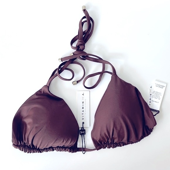 NWT Vitamin A GIA smooth brown triangle bikini top 10 L new w tag - Picture 6 of 10